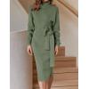 ZESICA Women’s Turtleneck Sweater Midi Dress Long Sleeve Ribbed Knit Bodycon Slit Dress with Belt(Armygreen)
