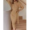 ZESICA Women’s Turtleneck Sweater Midi Dress Long Sleeve Ribbed Knit Bodycon Slit Dress with Belt(Camel)