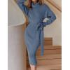 ZESICA Women’s Turtleneck Sweater Midi Dress Long Sleeve Ribbed Knit Bodycon Slit Dress with Belt(Dustyblue)