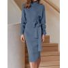 ZESICA Women’s Turtleneck Sweater Midi Dress Long Sleeve Ribbed Knit Bodycon Slit Dress with Belt(Dustyblue)