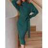 ZESICA Women’s Turtleneck Sweater Midi Dress Long Sleeve Ribbed Knit Bodycon Slit Dress with Belt(Forestgreen)
