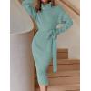 ZESICA Women’s Turtleneck Sweater Midi Dress Long Sleeve Ribbed Knit Bodycon Slit Dress with Belt(Lake)