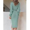ZESICA Women’s Turtleneck Sweater Midi Dress Long Sleeve Ribbed Knit Bodycon Slit Dress with Belt(Lake)