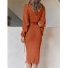 ZESICA Women’s Turtleneck Sweater Midi Dress Long Sleeve Ribbed Knit Bodycon Slit Dress with Belt(Maple)