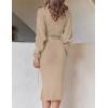 ZESICA Women’s Turtleneck Sweater Midi Dress Long Sleeve Ribbed Knit Bodycon Slit Dress with Belt(Oatmeal)