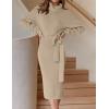 ZESICA Women’s Turtleneck Sweater Midi Dress Long Sleeve Ribbed Knit Bodycon Slit Dress with Belt(Oatmeal)