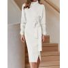ZESICA Women’s Turtleneck Sweater Midi Dress Long Sleeve Ribbed Knit Bodycon Slit Dress with Belt(White)