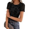 imageZESICA Summer Floral Short Sleeve Tops for Womens 2026 Casual Crew Neck Going Out Mesh Shirts Fashion ClothesBlack