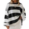 ZESICA Women’s 2026 Fall Long Sleeve Oversized Striped Color Block Comfy Loose Crew Neck Knitted Pullover Sweater(Blackstriped)