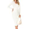 ZESICA Women’s 2026 Spring Sweater Dress V Neck Long Sleeve Ribbed Knit Tie Waist Bodycon Slim Fit Midi Dresses(White)