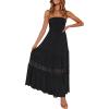 ZESICA Women’s 2026 Summer Bohemian Strapless Off Shoulder Lace Trim Backless Flowy A Line Beach Long Maxi Dress(Black)