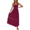 ZESICA Women’s 2026 Summer Bohemian Strapless Off Shoulder Lace Trim Backless Flowy A Line Beach Long Maxi Dress(Fuchsia)
