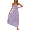 ZESICA Women’s 2026 Summer Bohemian Strapless Off Shoulder Lace Trim Backless Flowy A Line Beach Long Maxi Dress(Purple)