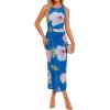 ZESICA Women’s 2026 Summer Floral Bodycon Midi Dress Sleeveless Crewneck Mesh Ruched Wedding Guest Party Long Dresses(Dark Blue)