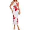 ZESICA Women’s 2026 Summer Floral Bodycon Midi Dress Sleeveless Crewneck Mesh Ruched Wedding Guest Party Long Dresses(White)