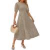 ZESICA Women’s 2026 Summer Short Puff Sleeve Crewneck Smocked Floral Lace Flowy A Line Tiered Maxi Dresses(Almond)