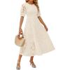 ZESICA Women’s 2026 Summer Short Puff Sleeve Crewneck Smocked Floral Lace Flowy A Line Tiered Maxi Dresses(Beige)