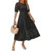 ZESICA Women’s 2026 Summer Short Puff Sleeve Crewneck Smocked Floral Lace Flowy A Line Tiered Maxi Dresses(Black)