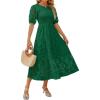 ZESICA Women’s 2026 Summer Short Puff Sleeve Crewneck Smocked Floral Lace Flowy A Line Tiered Maxi Dresses(Darkgreen)