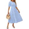 ZESICA Women’s 2026 Summer Short Puff Sleeve Crewneck Smocked Floral Lace Flowy A Line Tiered Maxi Dresses(Lightblue)