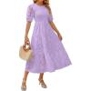 ZESICA Women’s 2026 Summer Short Puff Sleeve Crewneck Smocked Floral Lace Flowy A Line Tiered Maxi Dresses(Lightpurple)