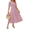 ZESICA Women’s 2026 Summer Short Puff Sleeve Crewneck Smocked Floral Lace Flowy A Line Tiered Maxi Dresses(Purple)