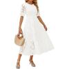 ZESICA Women’s 2026 Summer Short Puff Sleeve Crewneck Smocked Floral Lace Flowy A Line Tiered Maxi Dresses(White)