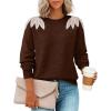 ZESICA Women’s Fall Long Sleeve Sweaters 2026 Crew Neck Knit Loose Dressy Pullover Tops Winter Trendy Outfits(Caramel)