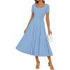 ZESICA Womens Summer Cocktail Midi Dress 2026 Spring Business Casual Short Sleeve A-Line Pleated Formal Wedding Guest Dresses(Light Blue)