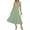 ZESICA Womens Summer Cocktail Midi Dress 2026 Spring Business Casual Short Sleeve A-Line Pleated Formal Wedding Guest Dresses(Light Green)