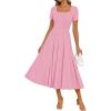 ZESICA Womens Summer Cocktail Midi Dress 2026 Spring Business Casual Short Sleeve A-Line Pleated Formal Wedding Guest Dresses(Pink)