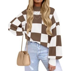 ZESICA Women’s 2026 Fall Fashion Turtleneck Long Sleeve Striped Ribbed Knit Loose Pullover Sweater Tops(Mocha)