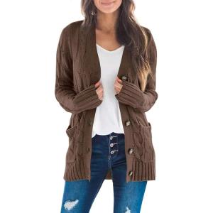 ZESICA Women’s Cardigan Sweaters 2026 Fall Button Down Open Front Cable Knit Casual Trendy Winter Clothing Outerwear(Coffee)