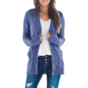 ZESICA Women’s Cardigan Sweaters 2026 Fall Button Down Open Front Cable Knit Casual Trendy Winter Clothing Outerwear(Dustyblue)