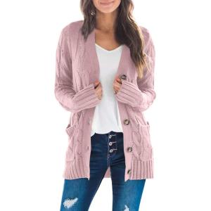 ZESICA Women’s Cardigan Sweaters 2026 Fall Button Down Open Front Cable Knit Casual Trendy Winter Clothing Outerwear(Dustypink)