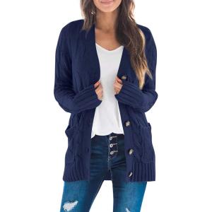 ZESICA Women’s Cardigan Sweaters 2026 Fall Button Down Open Front Cable Knit Casual Trendy Winter Clothing Outerwear(Navy)