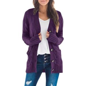 ZESICA Women’s Cardigan Sweaters 2026 Fall Button Down Open Front Cable Knit Casual Trendy Winter Clothing Outerwear(Plum)