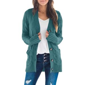 ZESICA Women’s Cardigan Sweaters 2026 Fall Button Down Open Front Cable Knit Casual Trendy Winter Clothing Outerwear(Tealgreen)