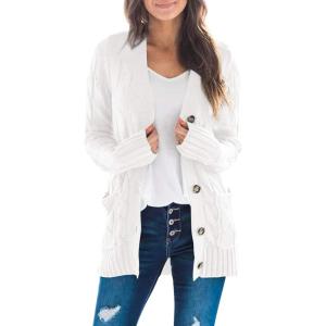 ZESICA Women’s Cardigan Sweaters 2026 Fall Button Down Open Front Cable Knit Casual Trendy Winter Clothing Outerwear(White)