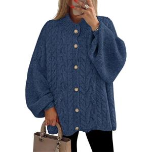 ZESICA Women’s Fall 2026 Cardigan Sweaters Long Sleeve Button Down Oversized Soft Knit Winter Coats Trendy Outerwear(Darkblue)