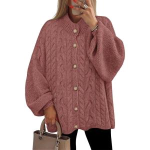 ZESICA Women’s Fall 2026 Cardigan Sweaters Long Sleeve Button Down Oversized Soft Knit Winter Coats Trendy Outerwear(Dustypink)