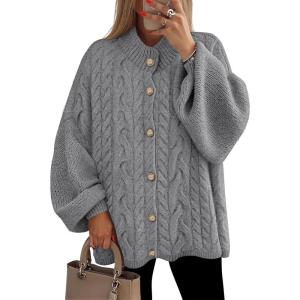 ZESICA Women’s Fall 2026 Cardigan Sweaters Long Sleeve Button Down Oversized Soft Knit Winter Coats Trendy Outerwear(Gray)