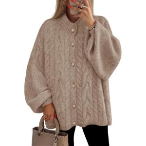 ZESICA Women’s Fall 2026 Cardigan Sweaters Long Sleeve Button Down Oversized Soft Knit Winter Coats Trendy Outerwear(Khaki)