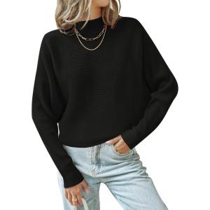 ZESICA Women’s Fall 2026 Turtleneck Batwing Long Sleeve Ribbed Knit Casual Soft Pullover Sweater Jumper Top(Black)