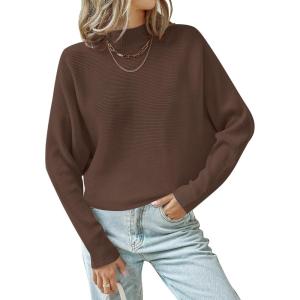 ZESICA Women’s Fall 2026 Turtleneck Batwing Long Sleeve Ribbed Knit Casual Soft Pullover Sweater Jumper Top(Coffee)