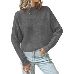 ZESICA Women’s Fall 2026 Turtleneck Batwing Long Sleeve Ribbed Knit Casual Soft Pullover Sweater Jumper Top(Darkgrey)