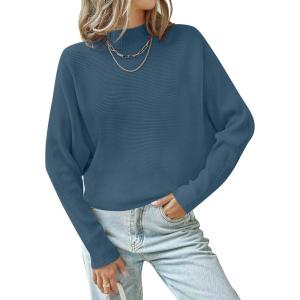ZESICA Women’s Fall 2026 Turtleneck Batwing Long Sleeve Ribbed Knit Casual Soft Pullover Sweater Jumper Top(Dustyblue)