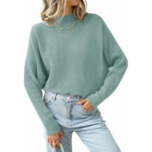 ZESICA Women’s Fall 2026 Turtleneck Batwing Long Sleeve Ribbed Knit Casual Soft Pullover Sweater Jumper Top(Lake)