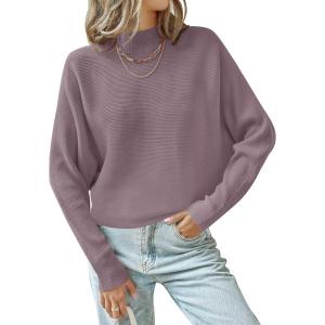 ZESICA Women’s Fall 2026 Turtleneck Batwing Long Sleeve Ribbed Knit Casual Soft Pullover Sweater Jumper Top(Purple)