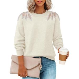ZESICA Women’s Fall Long Sleeve Sweaters 2026 Crew Neck Knit Loose Dressy Pullover Tops Winter Trendy Outfits(Apricot)